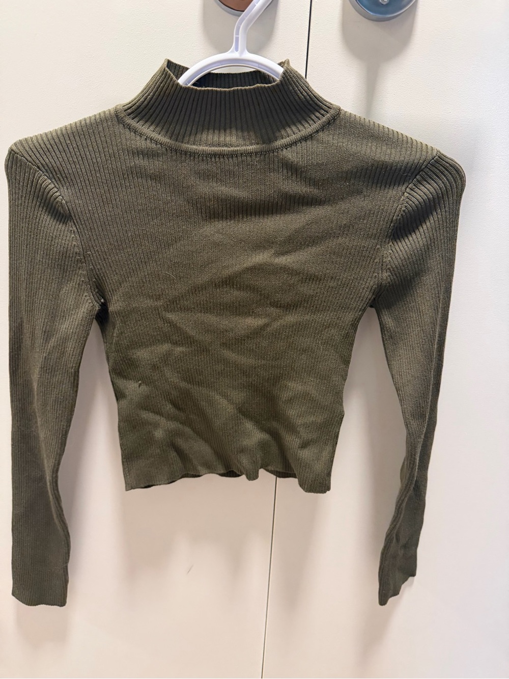 H&M Divided Ribbed Mock Neck Long Sleeve Top - Olive XS